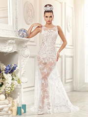 Свадебное платье EV022 o. Силуэт А-силуэт. Цвет Белый / Молочный. Вид 1