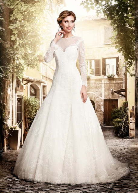 Свадебное платье PP003. Силуэт А-силуэт. Цвет Белый / Молочный. Вид 2