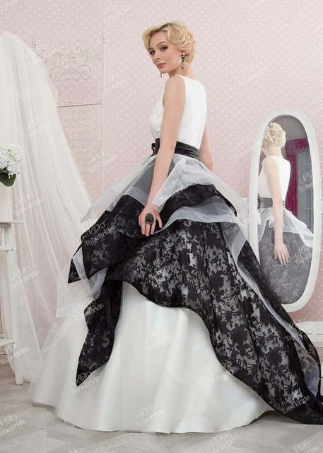 Свадебное платье TB044. Силуэт Пышное, А-силуэт. Цвет Белый / Молочный, Черный. Вид 2