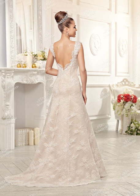 Свадебное платье EV017. Силуэт А-силуэт. Цвет Айвори / Капучино, Персик / Оранжевый. Вид 2