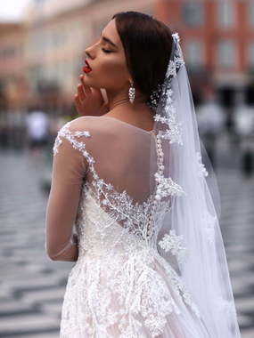 Свадебное платье Dolores. Силуэт А-силуэт. Цвет Айвори / Капучино, Персик / Оранжевый, оттенки Розового. Вид 2