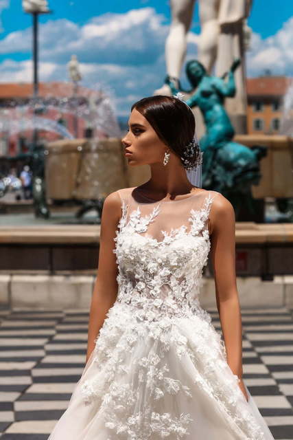 Свадебное платье Rosetta. Силуэт А-силуэт. Цвет Айвори / Капучино. Вид 3