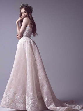 Свадебное платье 3078. Силуэт А-силуэт, Прямое. Цвет Айвори / Капучино, оттенки Розового. Вид 1