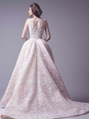 Свадебное платье 3079. Силуэт Пышное, А-силуэт. Цвет Айвори / Капучино, оттенки Розового. Вид 2