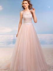 Свадебное платье Багама. Силуэт А-силуэт. Цвет Айвори / Капучино, Персик / Оранжевый, оттенки Розового. Вид 1