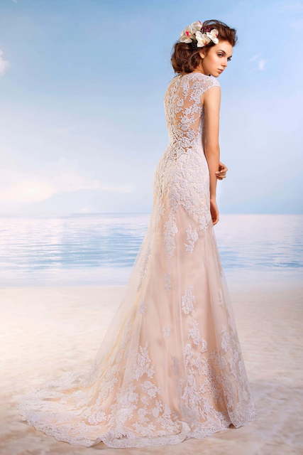 Свадебное платье Сейдж. Силуэт А-силуэт. Цвет Айвори / Капучино, Персик / Оранжевый. Вид 2