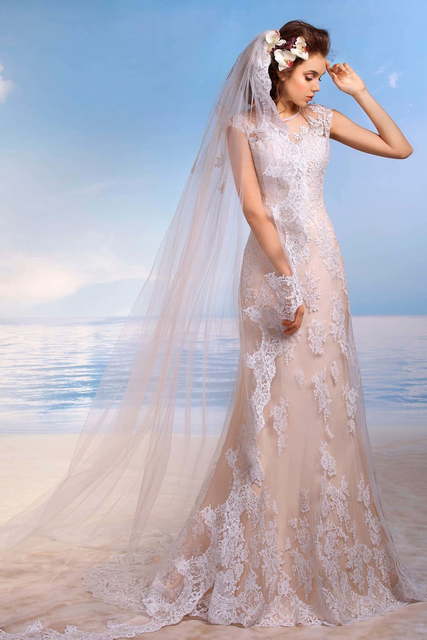 Свадебное платье Сейдж. Силуэт А-силуэт. Цвет Айвори / Капучино, Персик / Оранжевый. Вид 3