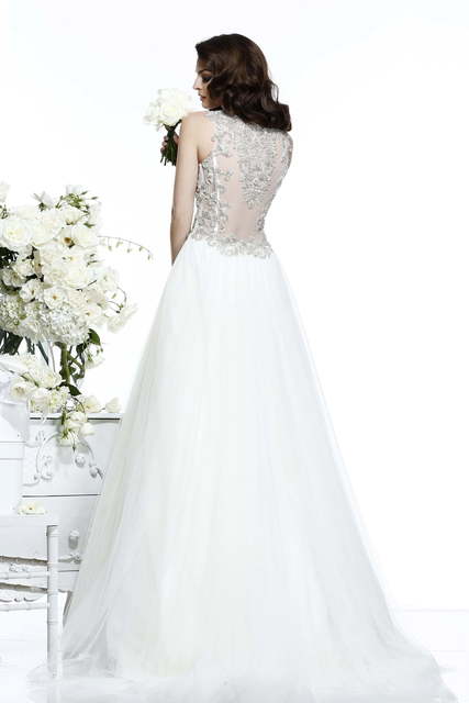 Свадебное платье G1069. Силуэт Пышное, А-силуэт. Цвет Белый / Молочный, Пепельный / Металлик. Вид 2