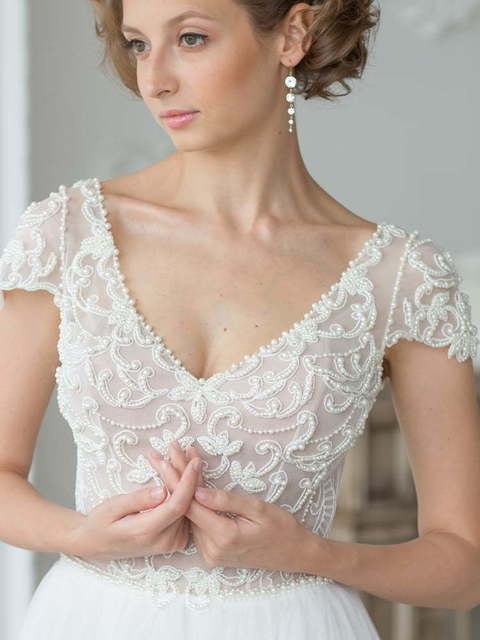 Свадебное платье Жемчужная роса. Силуэт А-силуэт. Цвет Белый / Молочный. Вид 3