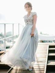 Свадебное платье Княжна. Силуэт А-силуэт. Цвет Голубой / Синий. Вид 1