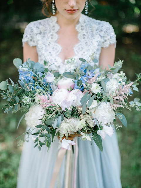 Свадебное платье Княжна. Силуэт А-силуэт. Цвет Голубой / Синий. Вид 3