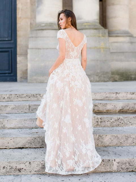 Свадебное платье Сакура. Силуэт А-силуэт. Цвет Айвори / Капучино, Белый / Молочный, оттенки Розового. Вид 2