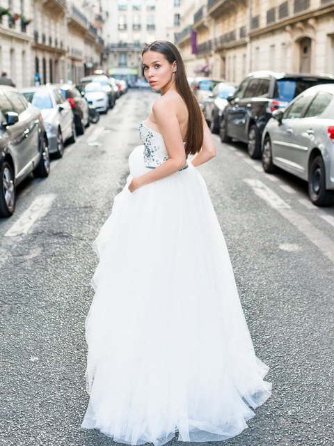 Свадебное платье Синяя Роза. Силуэт А-силуэт. Цвет Белый / Молочный, Пепельный / Металлик. Вид 2