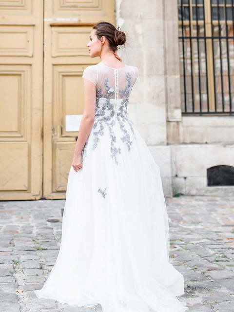 Свадебное платье Стрекоза. Силуэт А-силуэт. Цвет Белый / Молочный, Пепельный / Металлик. Вид 2