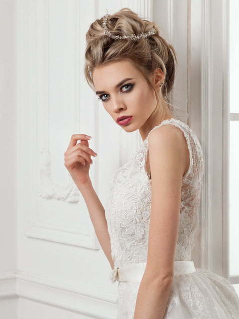 Свадебное платье Rizza. Силуэт Рыбка, А-силуэт, Прямое. Цвет Белый / Молочный, оттенки Розового. Вид 3