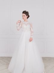 Свадебное платье 2006. Силуэт А-силуэт. Цвет Белый / Молочный. Вид 1