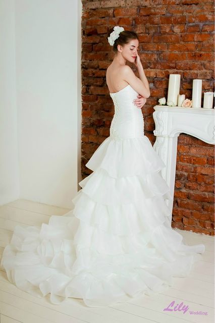 Свадебное платье 2014. Силуэт А-силуэт. Цвет Белый / Молочный. Вид 2