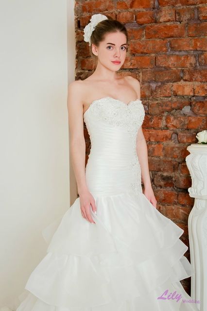 Свадебное платье 2014. Силуэт А-силуэт. Цвет Белый / Молочный. Вид 3