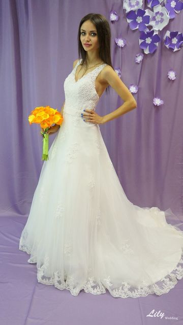 Свадебное платье 2032. Силуэт А-силуэт. Цвет Белый / Молочный. Вид 2