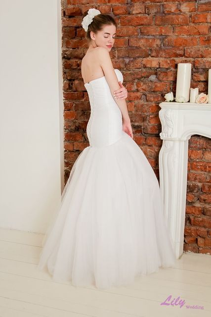 Свадебное платье 2042. Силуэт Рыбка, А-силуэт. Цвет Белый / Молочный. Вид 2