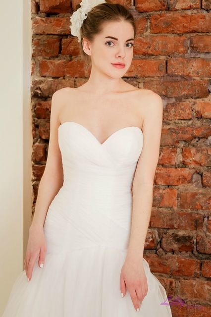 Свадебное платье 2042. Силуэт Рыбка, А-силуэт. Цвет Белый / Молочный. Вид 3