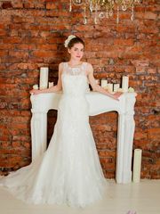 Свадебное платье 2046. Силуэт А-силуэт. Цвет Белый / Молочный, Айвори / Капучино. Вид 1