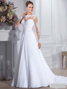 Свадебное платье 2063. Силуэт А-силуэт. Цвет Белый / Молочный. Вид 1
