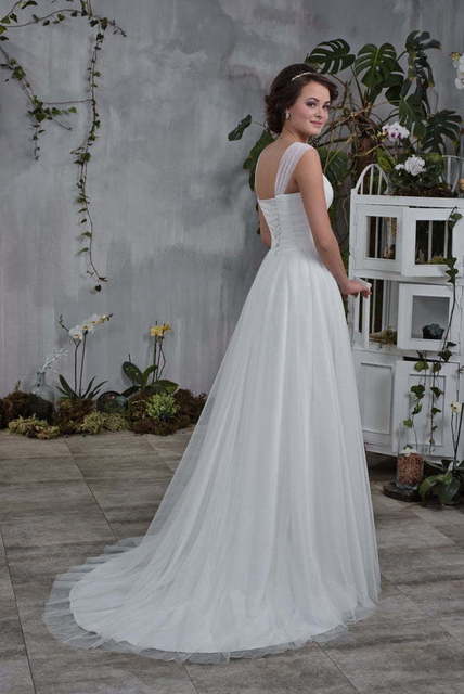 Свадебное платье 3050. Силуэт А-силуэт, Прямое. Цвет Белый / Молочный. Вид 2