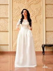 Свадебное платье 5140. Силуэт А-силуэт, Прямое. Цвет Белый / Молочный, Айвори / Капучино. Вид 1