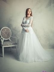 Свадебное платье 6002. Силуэт А-силуэт. Цвет Белый / Молочный. Вид 1