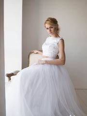 Свадебное платье 6005. Силуэт А-силуэт. Цвет Белый / Молочный. Вид 2