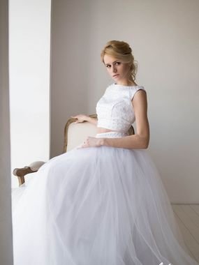 Свадебное платье 6005. Силуэт А-силуэт. Цвет Белый / Молочный. Вид 2