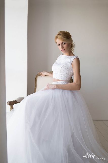 Свадебное платье 6005. Силуэт А-силуэт. Цвет Белый / Молочный. Вид 2