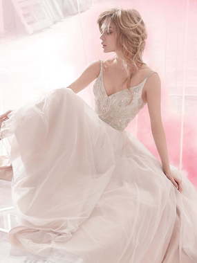 Свадебное платье 6510. Силуэт А-силуэт. Цвет Белый / Молочный, оттенки Розового. Вид 1