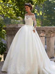 Свадебное платье Dominica. Силуэт Пышное, А-силуэт. Цвет Белый / Молочный, Айвори / Капучино. Вид 1