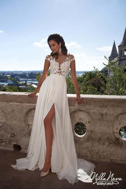 Свадебное платье Selena. Силуэт А-силуэт, Прямое, Греческий. Цвет Белый / Молочный. Вид 1