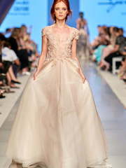 Свадебное платье Bertina. Силуэт А-силуэт. Цвет Айвори / Капучино, Персик / Оранжевый. Вид 1