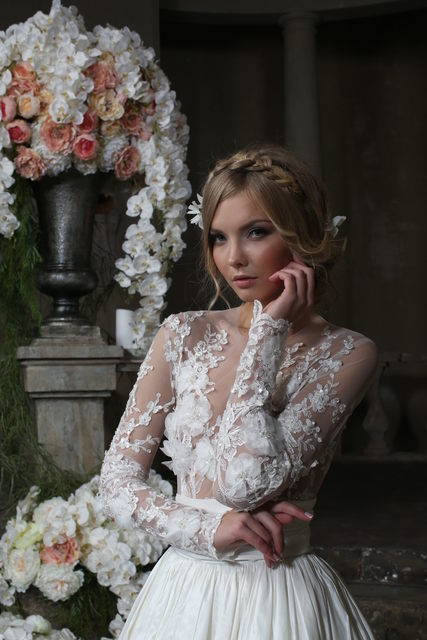 Свадебное платье Puro. Силуэт А-силуэт. Цвет Айвори / Капучино, Белый / Молочный. Вид 3