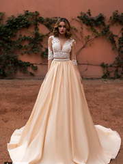 Свадебное платье Zafir. Силуэт А-силуэт. Цвет Айвори / Капучино, Персик / Оранжевый. Вид 1