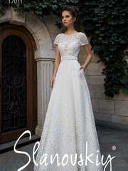 Свадебное платье 17011. Силуэт А-силуэт, Прямое. Цвет Белый / Молочный. Вид 1