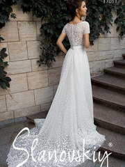 Свадебное платье 17011. Силуэт А-силуэт, Прямое. Цвет Белый / Молочный. Вид 2