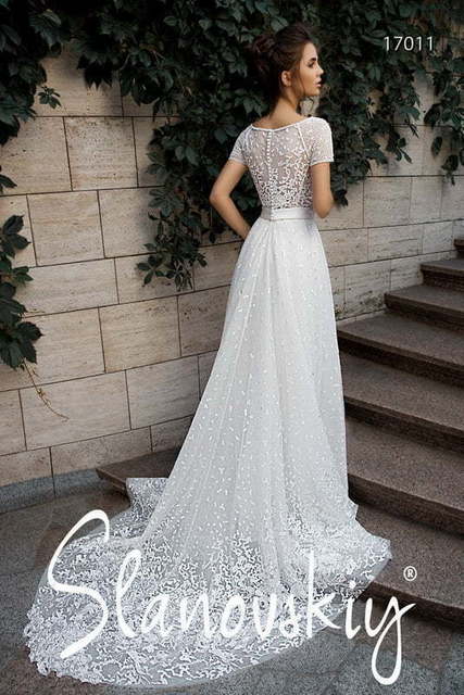 Свадебное платье 17011. Силуэт А-силуэт, Прямое. Цвет Белый / Молочный. Вид 2