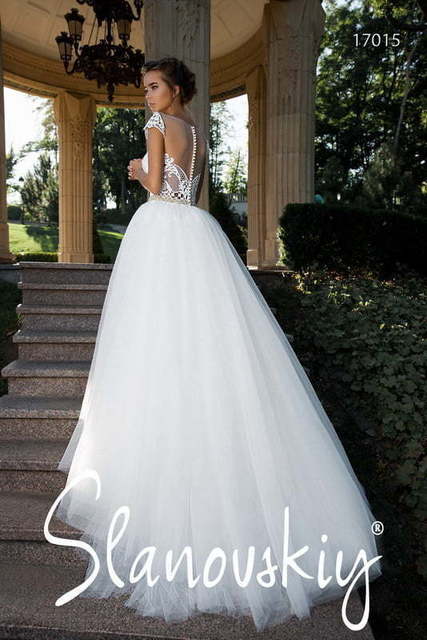 Свадебное платье 17015. Силуэт Рыбка, А-силуэт. Цвет Белый / Молочный. Вид 2