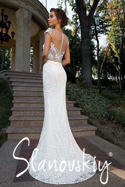 Свадебное платье 17015. Силуэт Рыбка, А-силуэт. Цвет Белый / Молочный. Вид 4