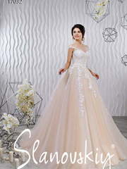 Свадебное платье 17032. Силуэт Пышное, А-силуэт. Цвет Белый / Молочный, Персик / Оранжевый. Вид 1