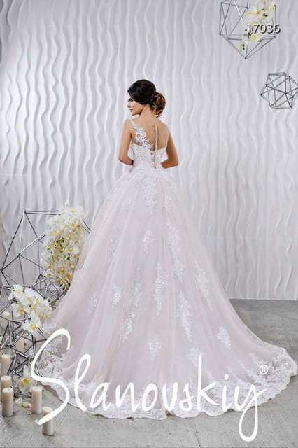 Свадебное платье 17036. Силуэт Пышное, А-силуэт. Цвет Айвори / Капучино, Белый / Молочный, Персик / Оранжевый, оттенки Розового. Вид 2