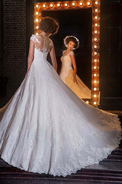 Свадебное платье 15229. Силуэт А-силуэт. Цвет Айвори / Капучино, Белый / Молочный. Вид 2