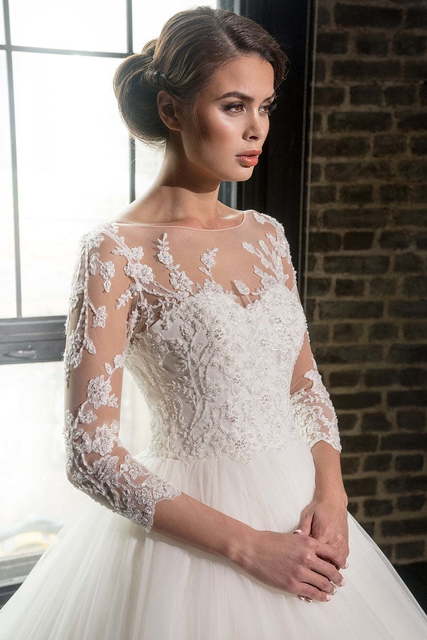 Свадебное платье 15954. Силуэт Пышное, А-силуэт. Цвет Белый / Молочный. Вид 3