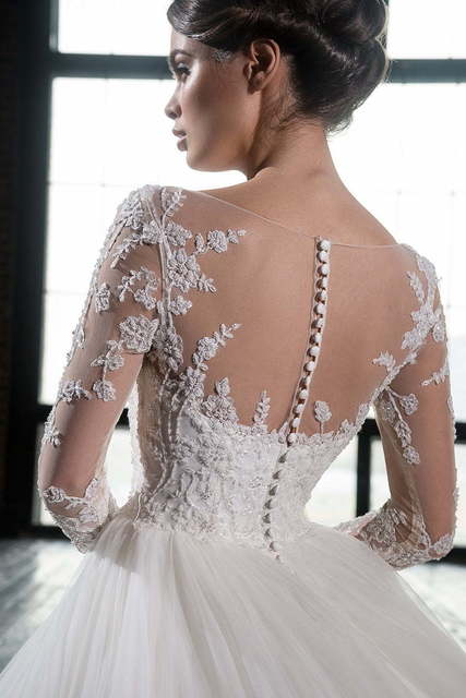 Свадебное платье 15954. Силуэт Пышное, А-силуэт. Цвет Белый / Молочный. Вид 4