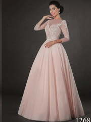 Свадебное платье 1268. Силуэт А-силуэт. Цвет оттенки Розового. Вид 1
